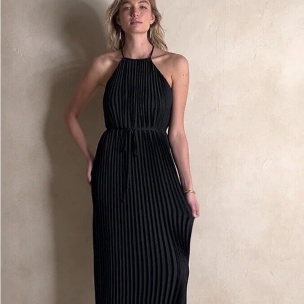 Banana Republic Black and White Pleated Halter Maxi Dress
